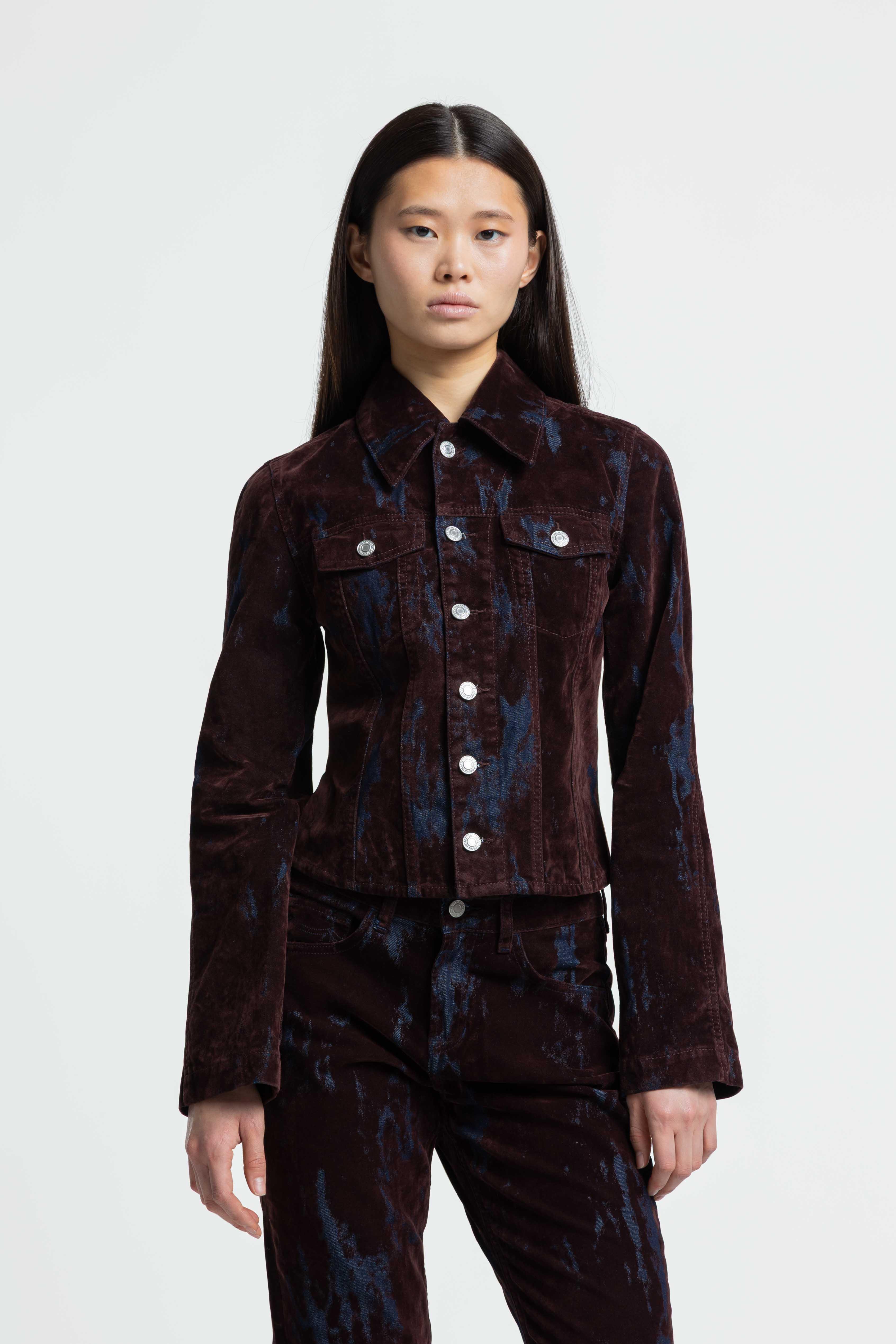 Kings Of Indigo Iwashiro Fudge Larissa Flock Damenjacke Denim braun